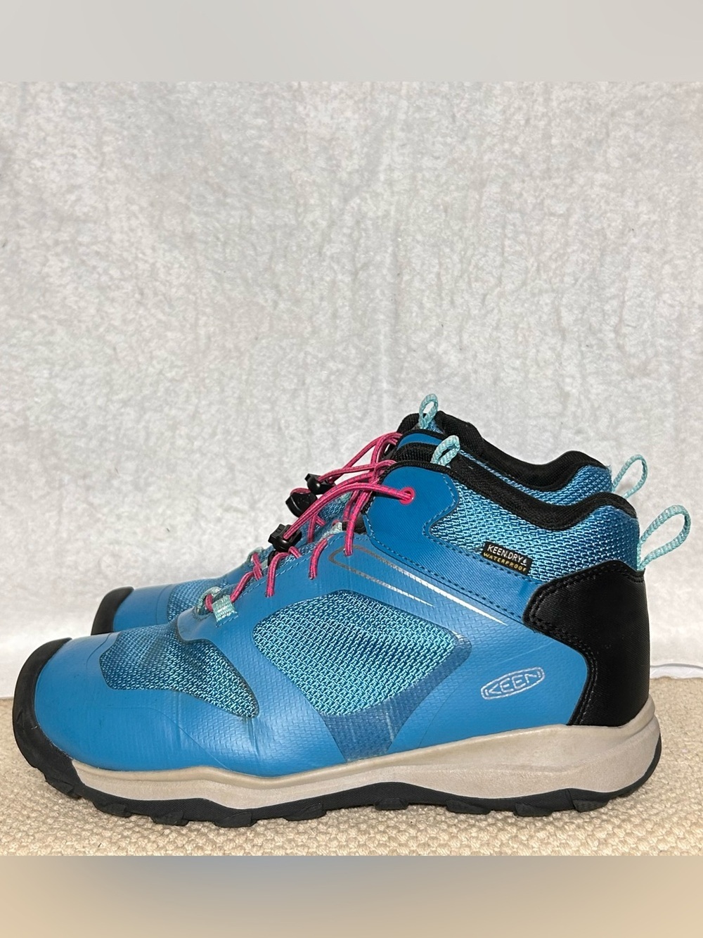 Keen Youth Blue Wanduro Waterproof Bungee Lace Hiking Trail Boots Shoes SZ US 6 - Picture 2 of 16